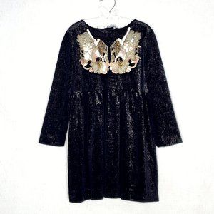 Billieblush My Lovely Dress Girls Black Gold Velvet Dress 5 / 108 Beads Sequins